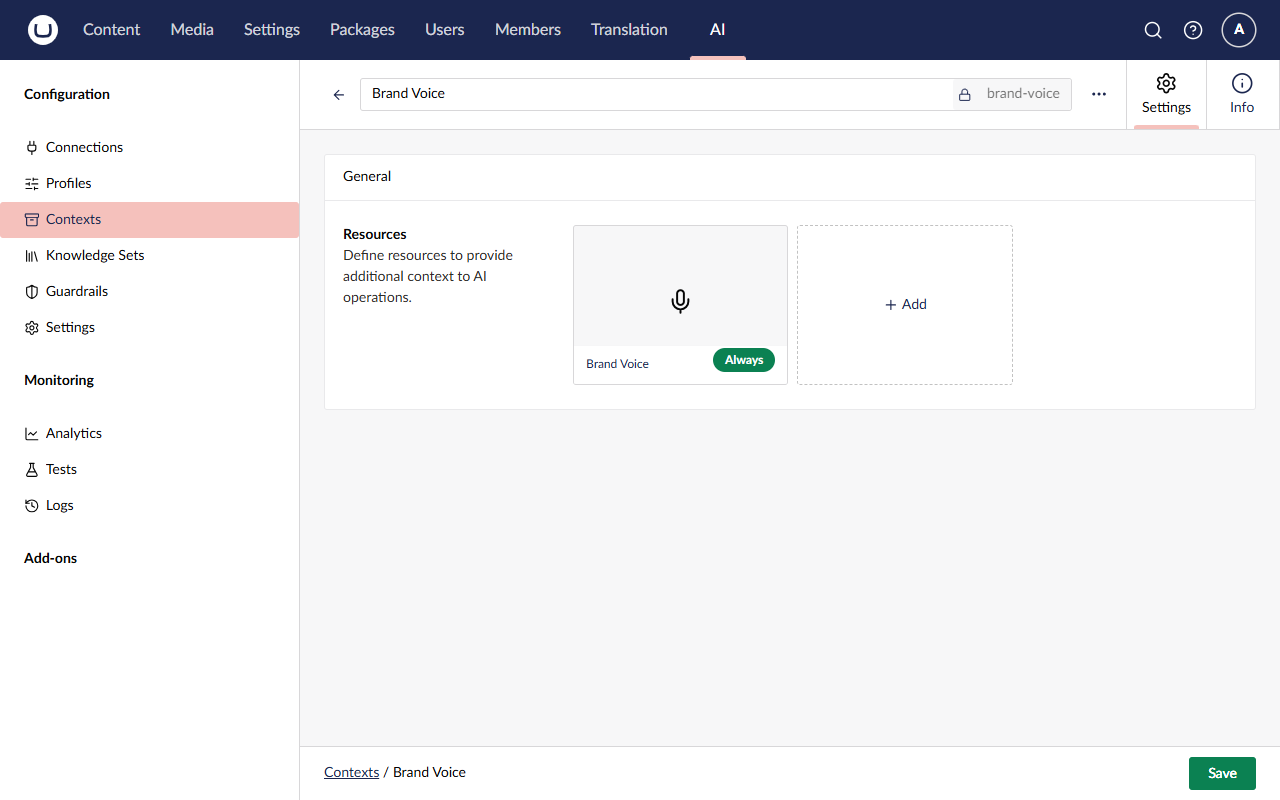 The Brand Voice context with one resource